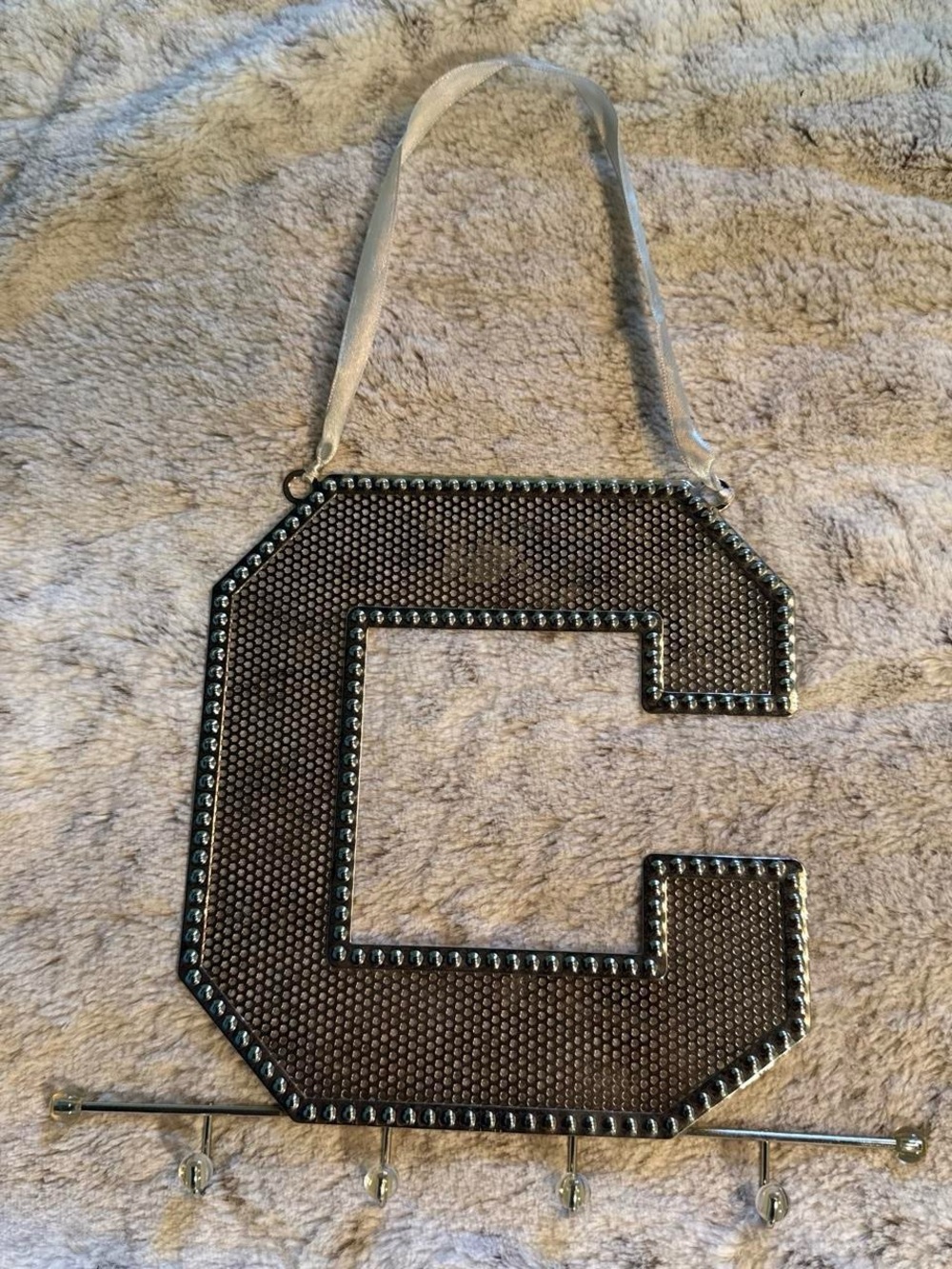 Embellished Letter C Wall Hook Rack - Silver